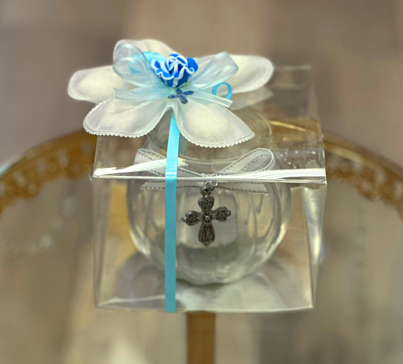 Glass Votive Holder with Cross