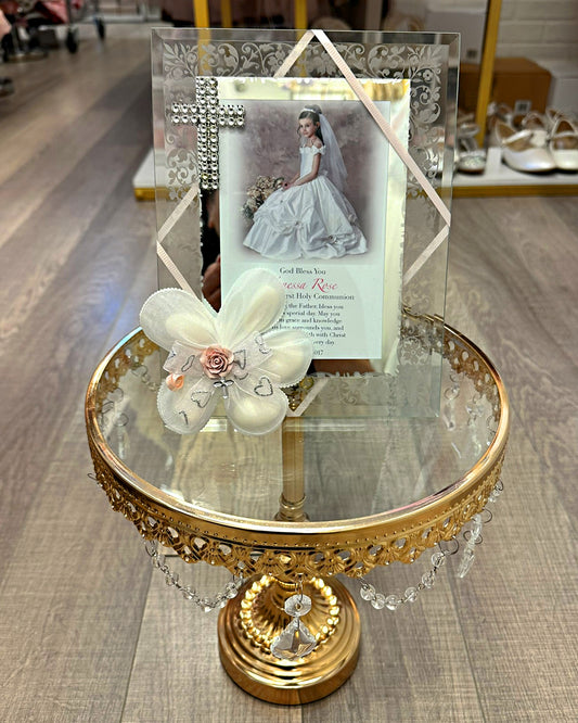Glass Damask Frame with Cross