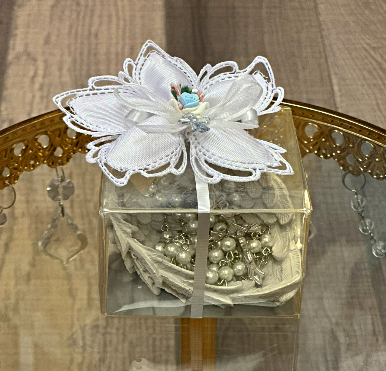 Angel Wing Dish with Rosary