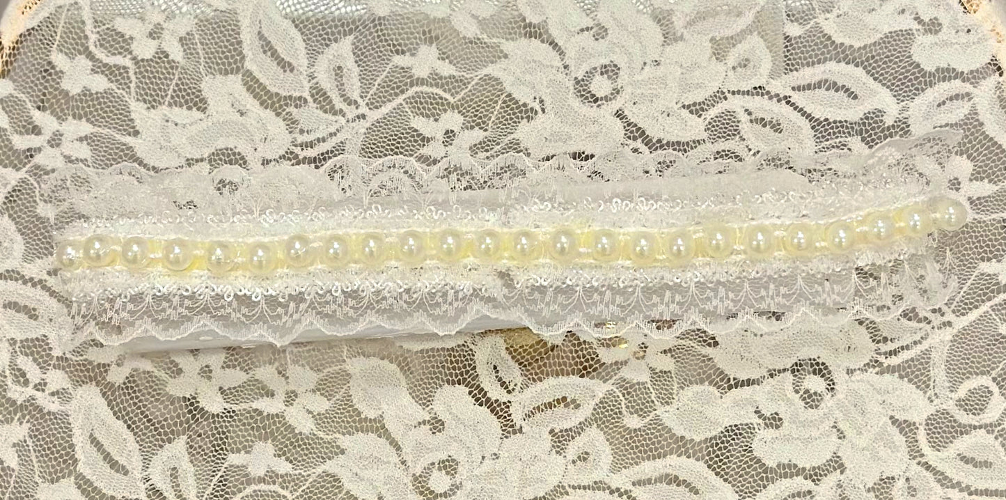 Infant Lace Headband with Lace, Pearl Trim