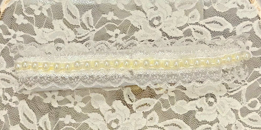 Infant Lace Headband with Lace, Pearl Trim