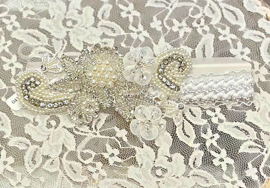 Infant Lace Headband with Pearl Applique