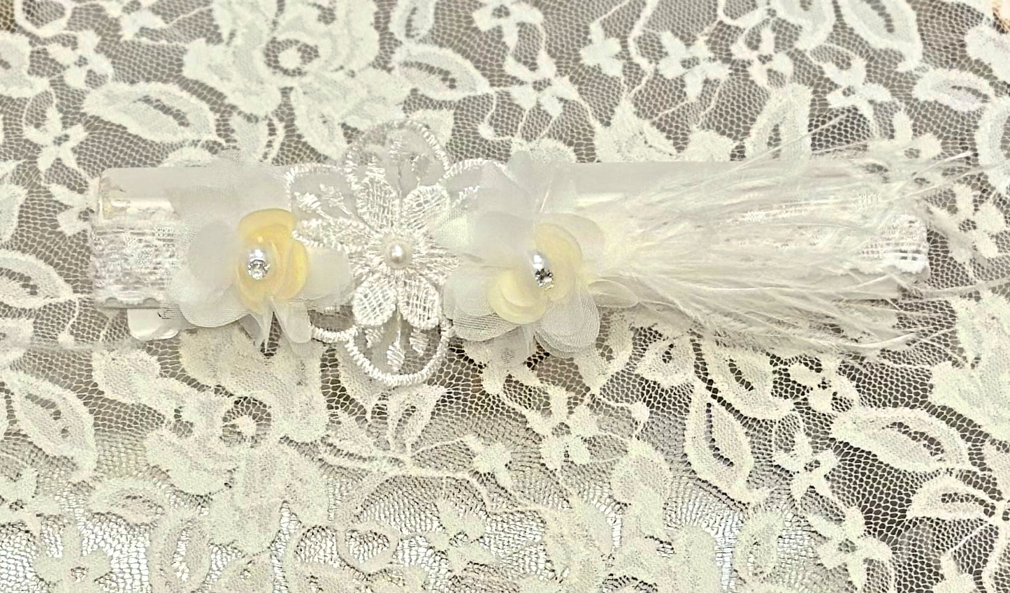 Infant Lace Headband with Flowers, Feather