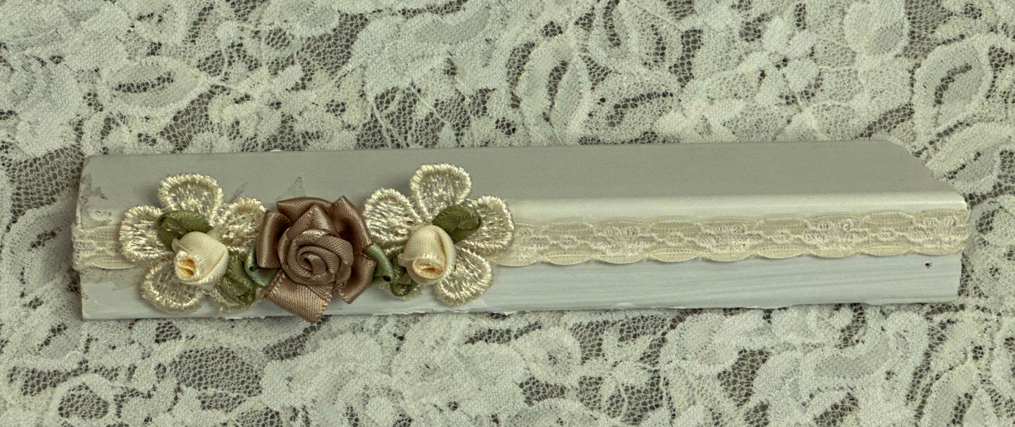 Thin Ivory Lace Headband with Lace, Satin Flower