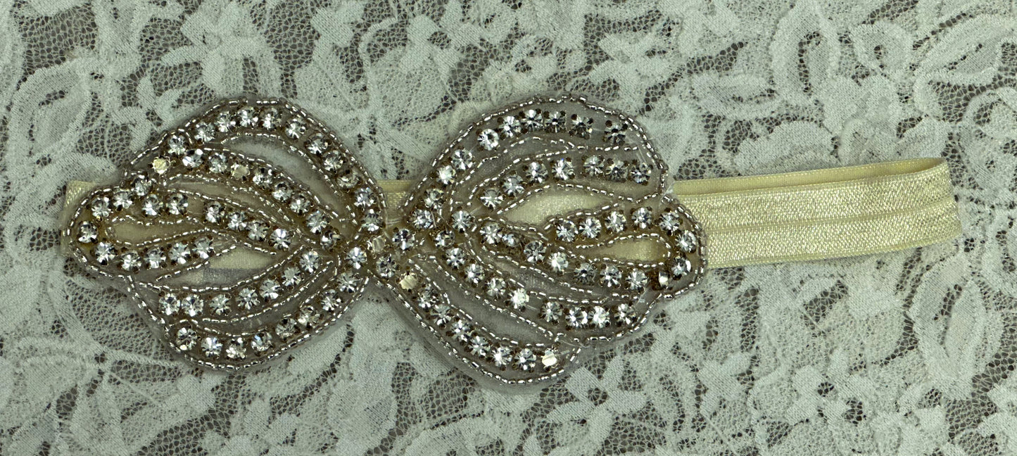 Ivory Headband with Rhinestone Applique