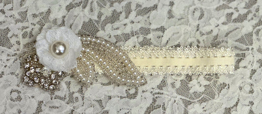 Ivory Lace Headband with Pearl Applique, Rose