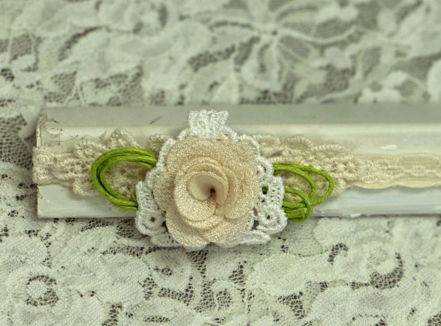 Thin Ivory Lace Headband with Lace, Flower