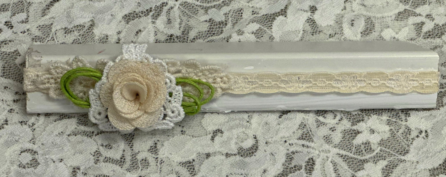 Thin Ivory Lace Headband with Lace, Flower