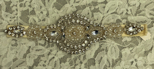 Ivory Headband with Rhinestone Applique