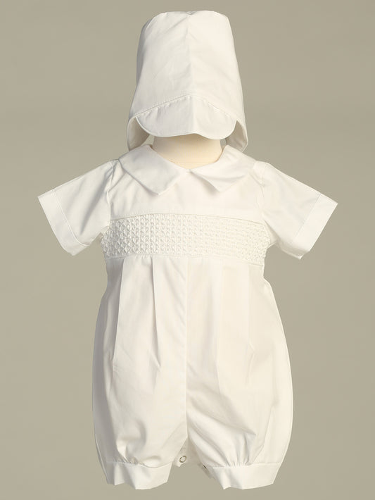 Smocked cotton romper set with hat