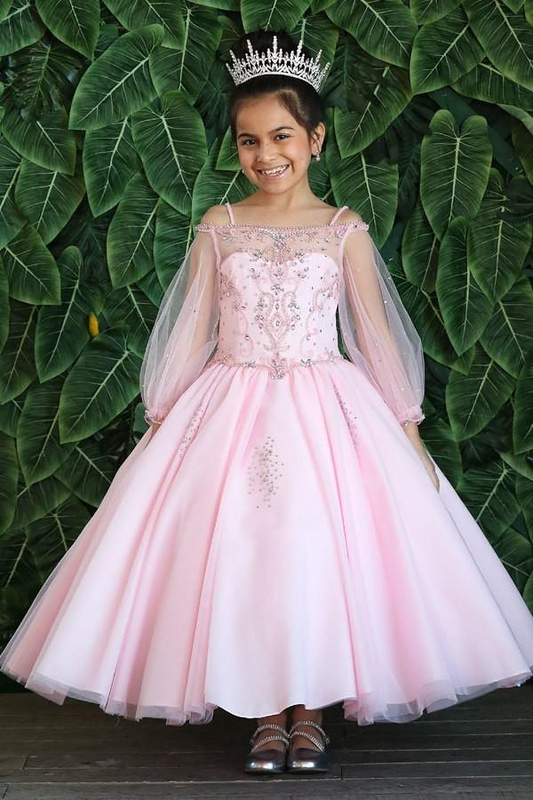 Girls Jeweled Bodice Gown w/Sleeves