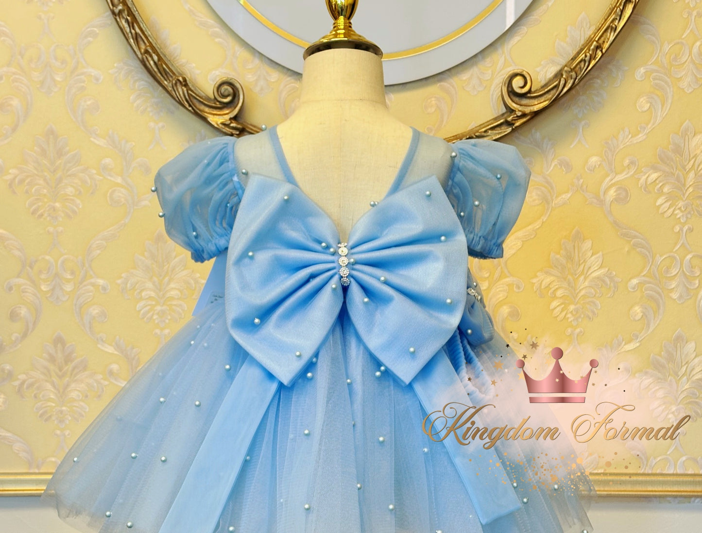 Girls Tulle Dress w/Pearls, Matching Bow