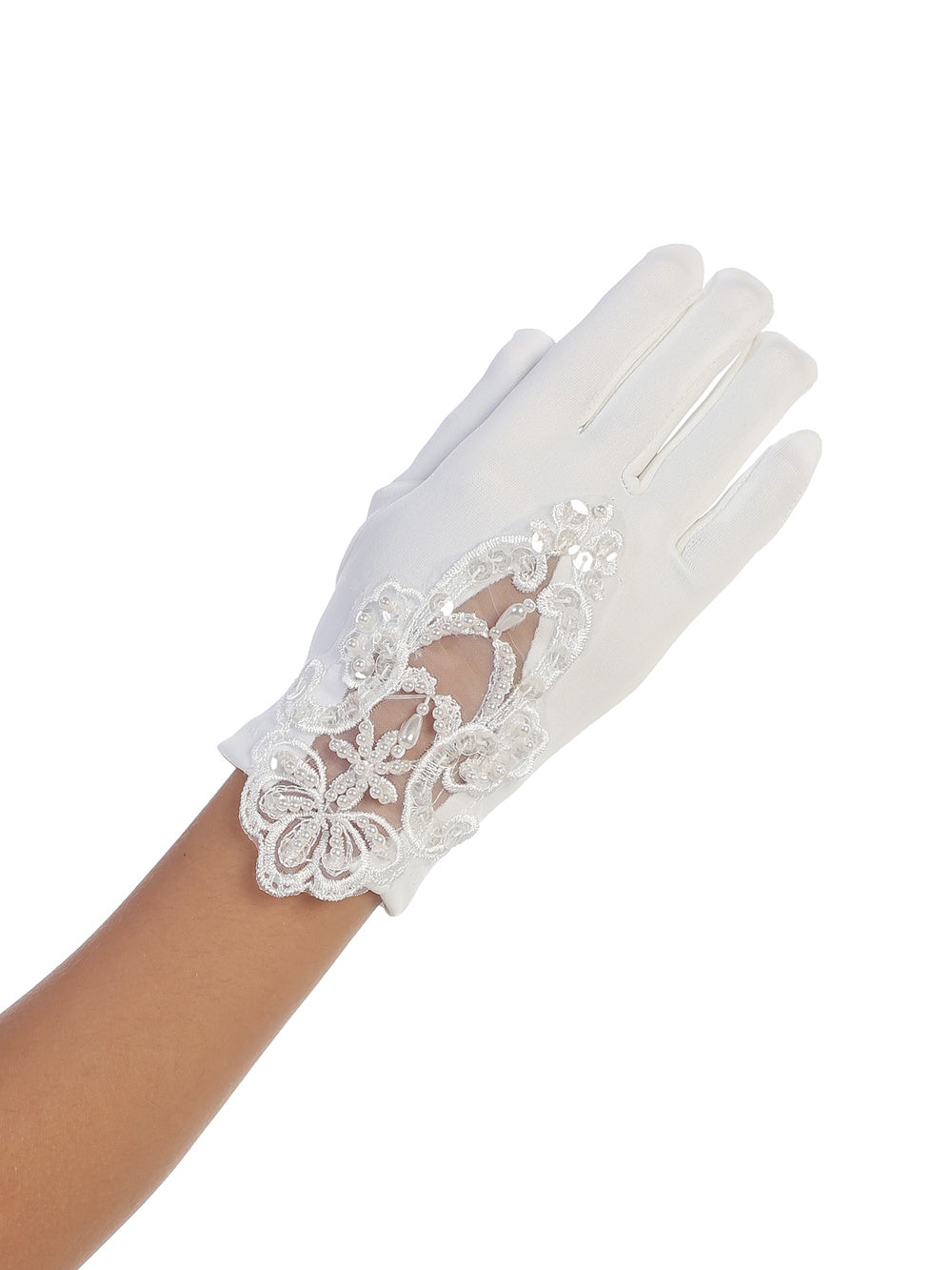 Matte Satin Gloves w/ Lace Embellished Top