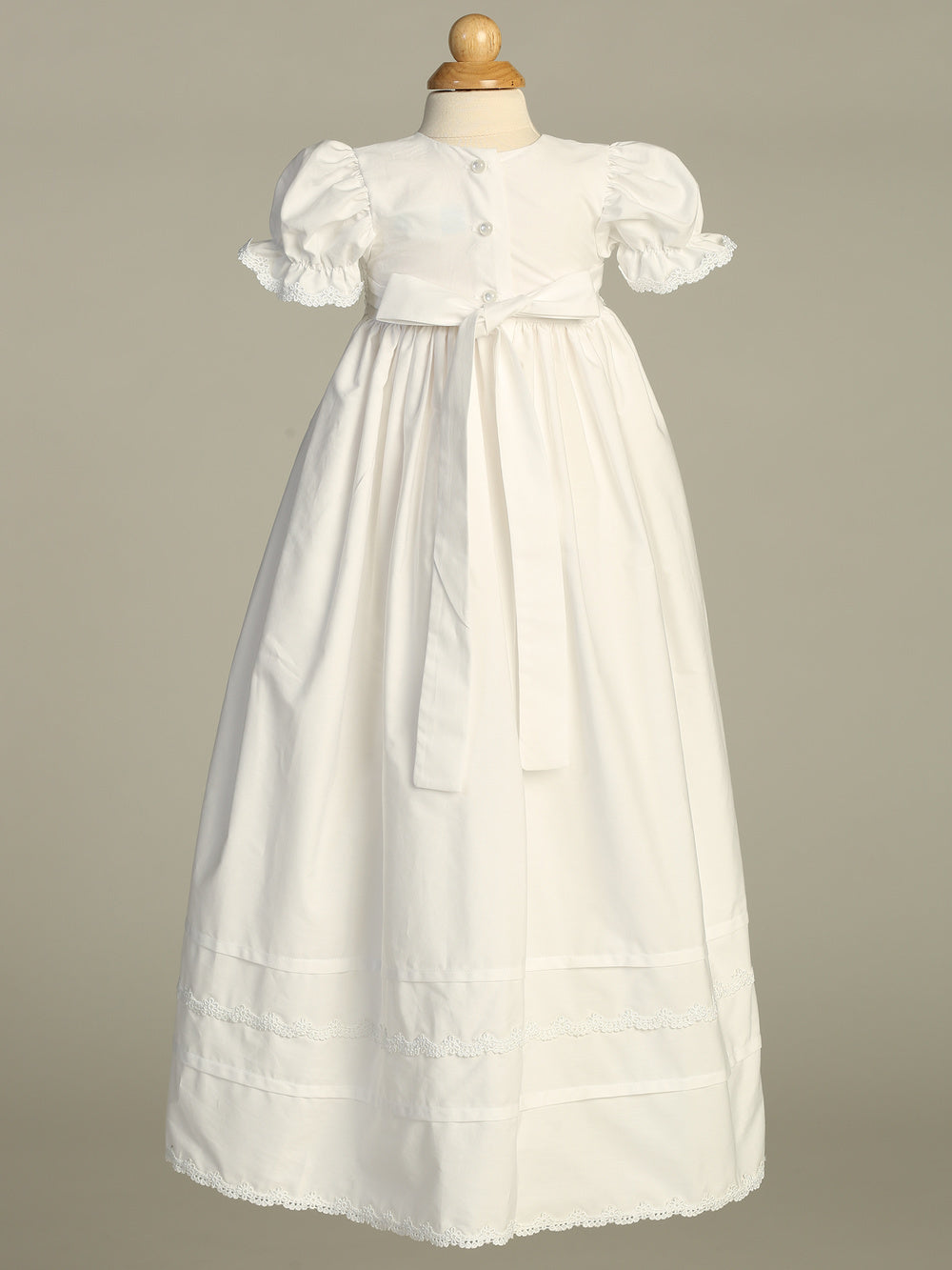 Smocked bodice cotton long gown with bonnet