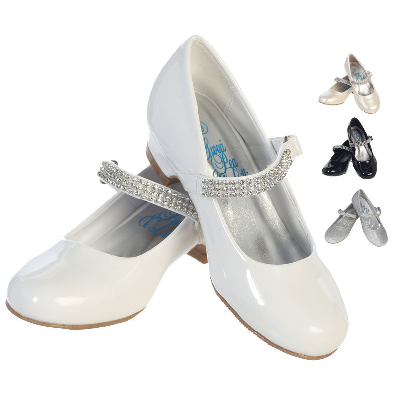 Girl's shoes with 1" heel and rhinestone strap