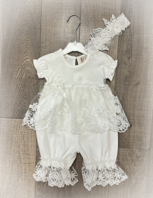 Infant Onesie w/Skirt Overlay, Headband