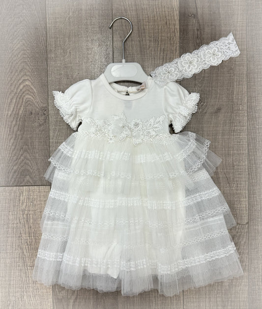 Infant Onesie w/Skirt Overlay, Headband