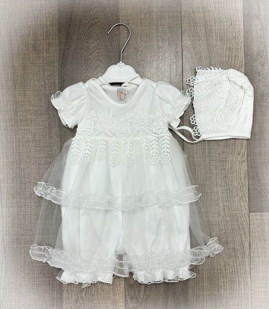 Infant Onesie w/Skirt Overlay, Bonnet