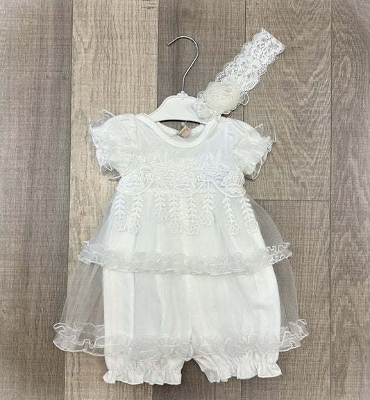 Infant Onesie w/Skirt Overlay, Headband