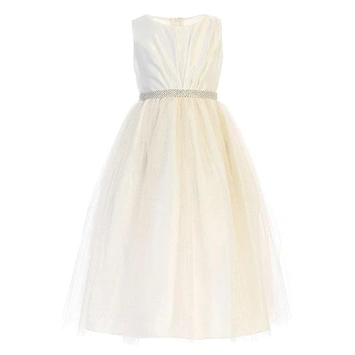 Infant Pleated Satin/Crystal Tulle Dress