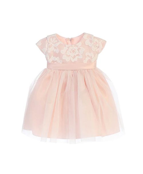 Floral sponge mesh dress with satin & Crystal tulle skirt/Satin waist band