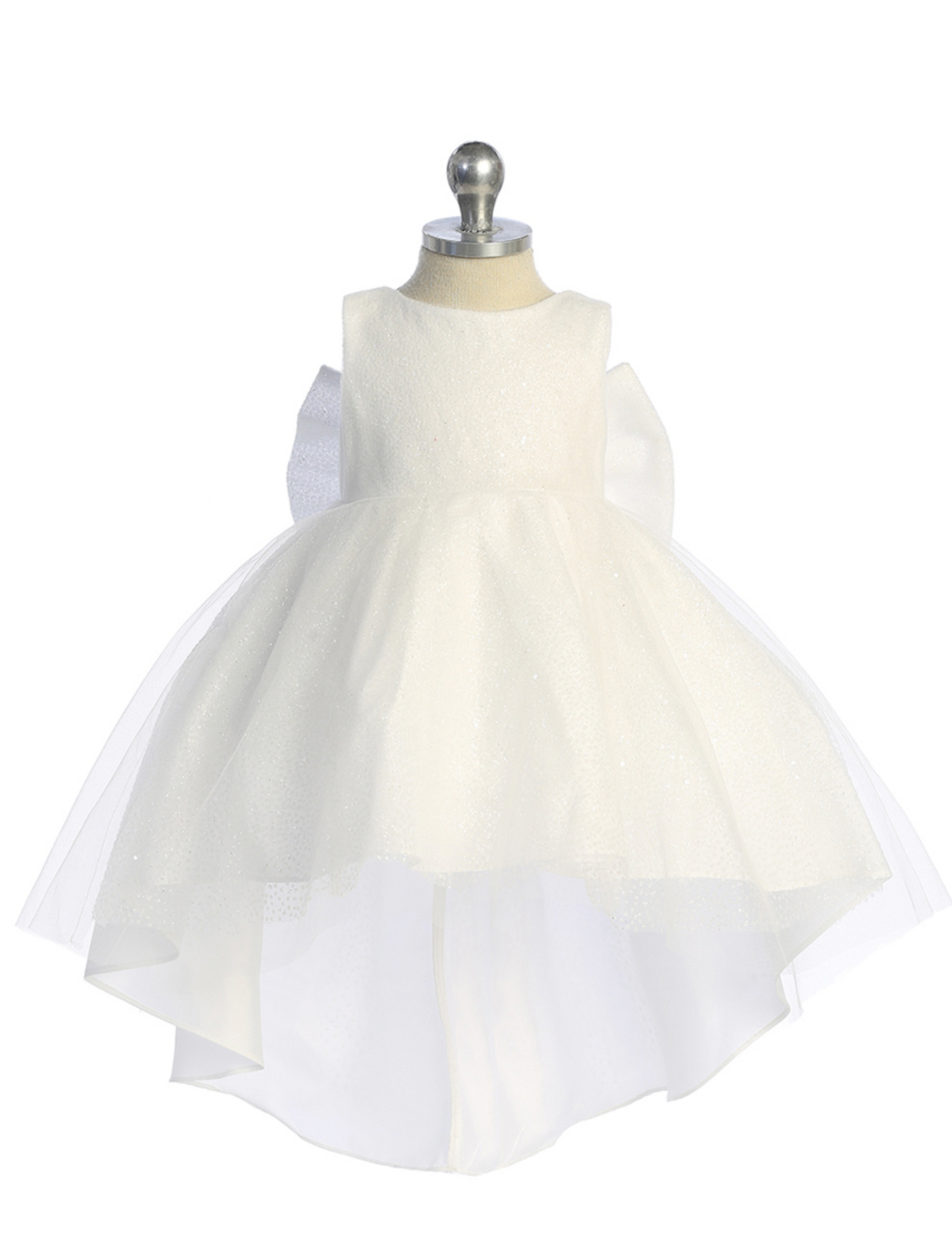 Infant Glitter Ball Gown with Tail and Large Bow Accent