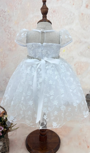 Infant Cap Sleeve Dress w/3D Floral Lace, Belt