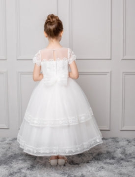 Girls Tulle Cap Sleeve Dress with Embroidery