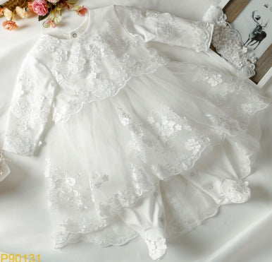 Infant Onesie with Lace Overlay, Headband