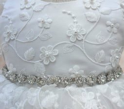 Infant Cap Sleeve Dress w/3D Floral Lace, Belt