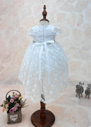 Infant Cap Sleeve Dress w/3D Floral Lace, Belt