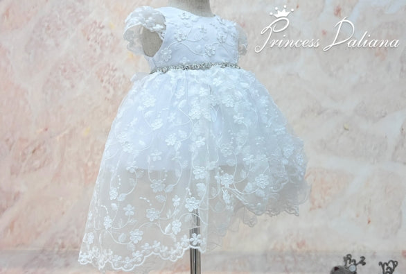 Infant Cap Sleeve Dress w/3D Floral Lace, Belt