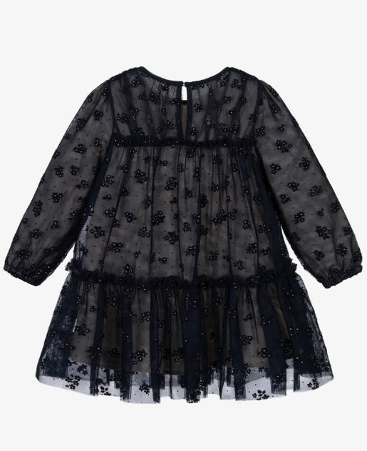 Mayoral Girls Navy Blue Floral Tulle Dress