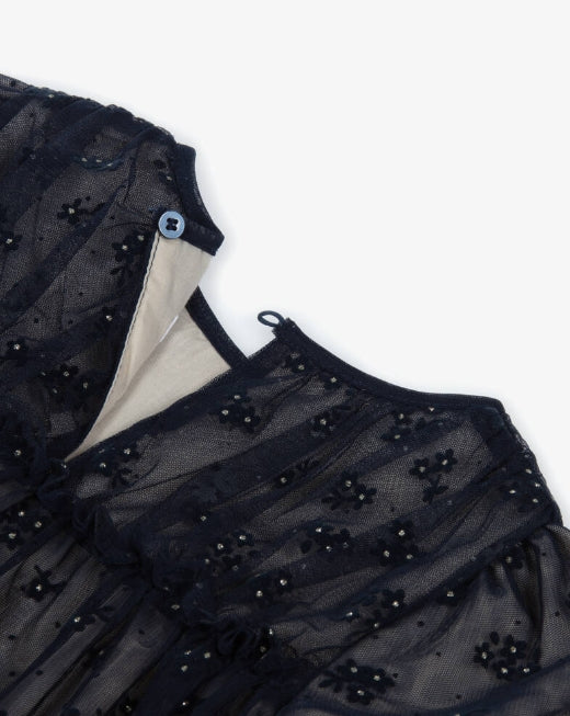 Mayoral Girls Navy Blue Floral Tulle Dress