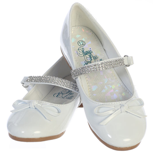 Girl's flat shoes with rhinestone strap and bow accent