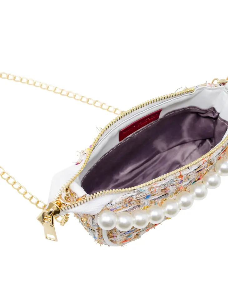 Tweed Pearl Clutch Handbag