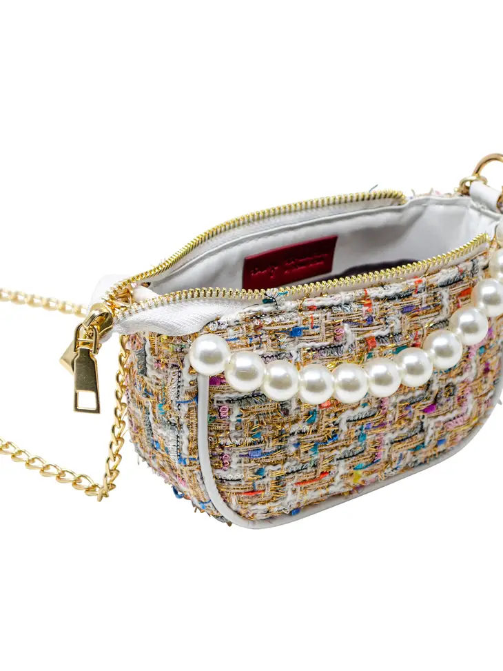 Tweed Pearl Clutch Handbag