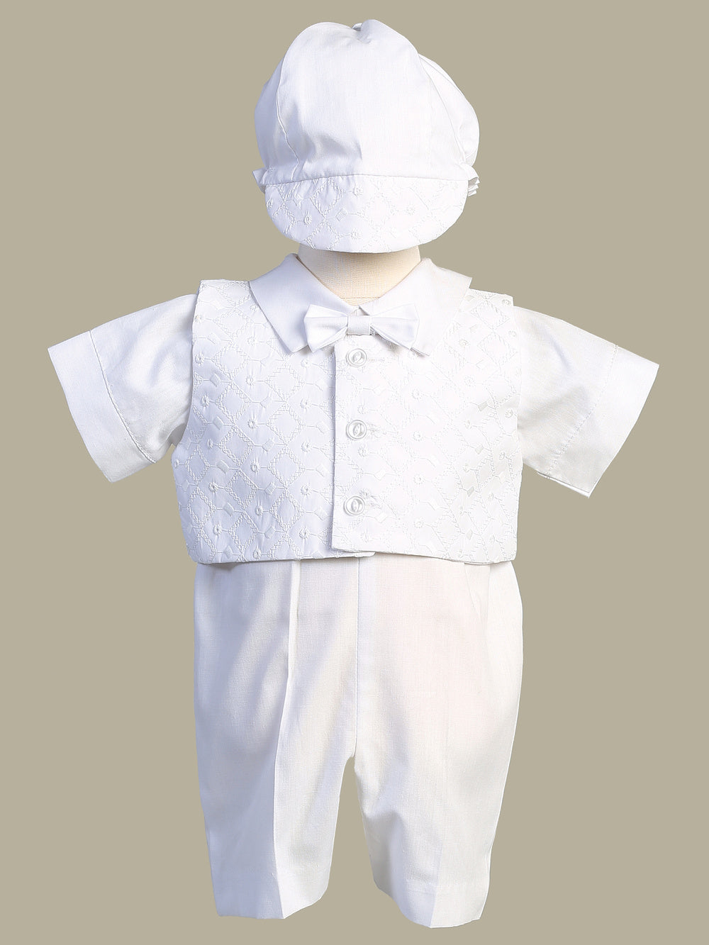 Embroidered cotton vest and poly cotton romper