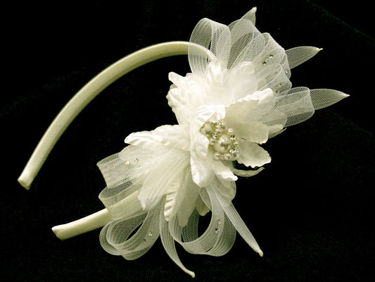 Satin flower with pearls & rhinestones Headband