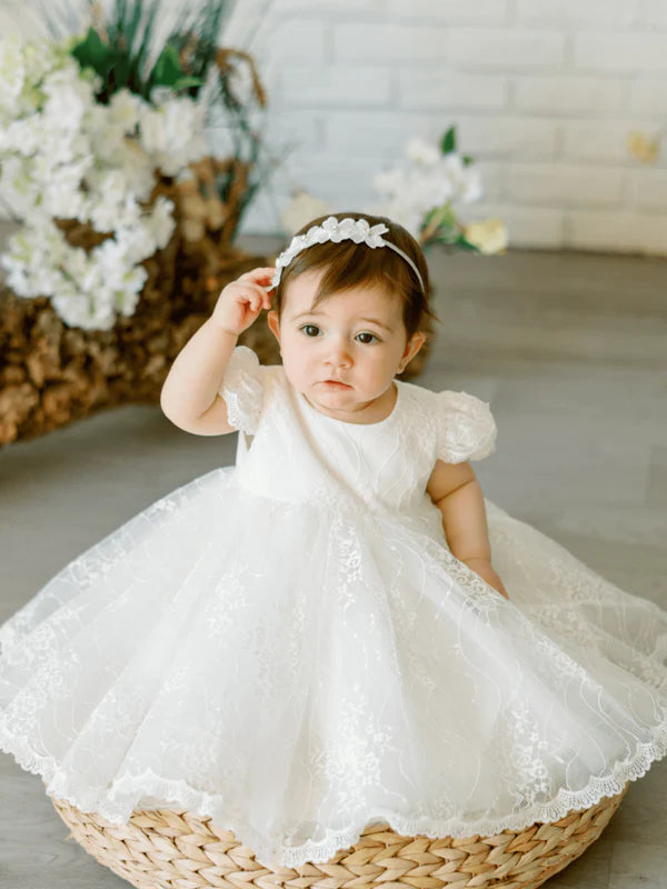 Teterwarm Infant Baptism Dress w/Lace Cap Sleeve