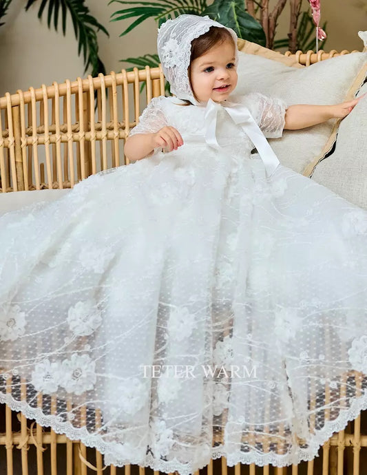 Infant Floral Lace Gown w/Bonnet