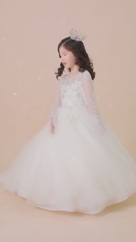 Girls Gown w/Long Sleeves, lace applique