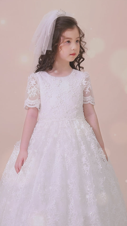 Girls Lace Gown with Sleeves