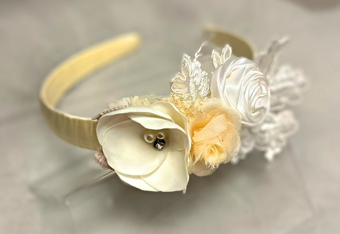 Ivory Headband w/Rose/Flowers/B.Breath