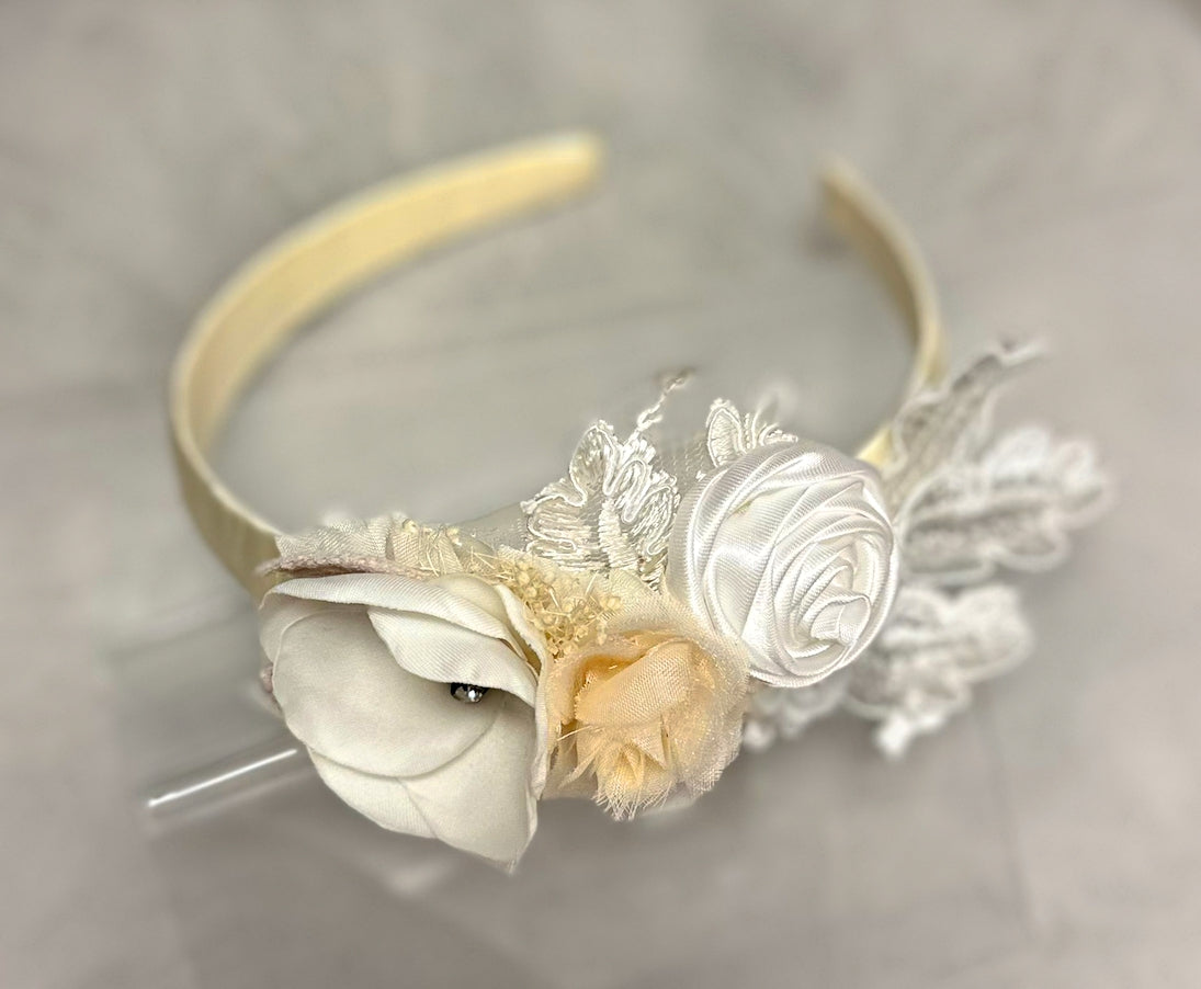 Ivory Headband w/Rose/Flowers/B.Breath