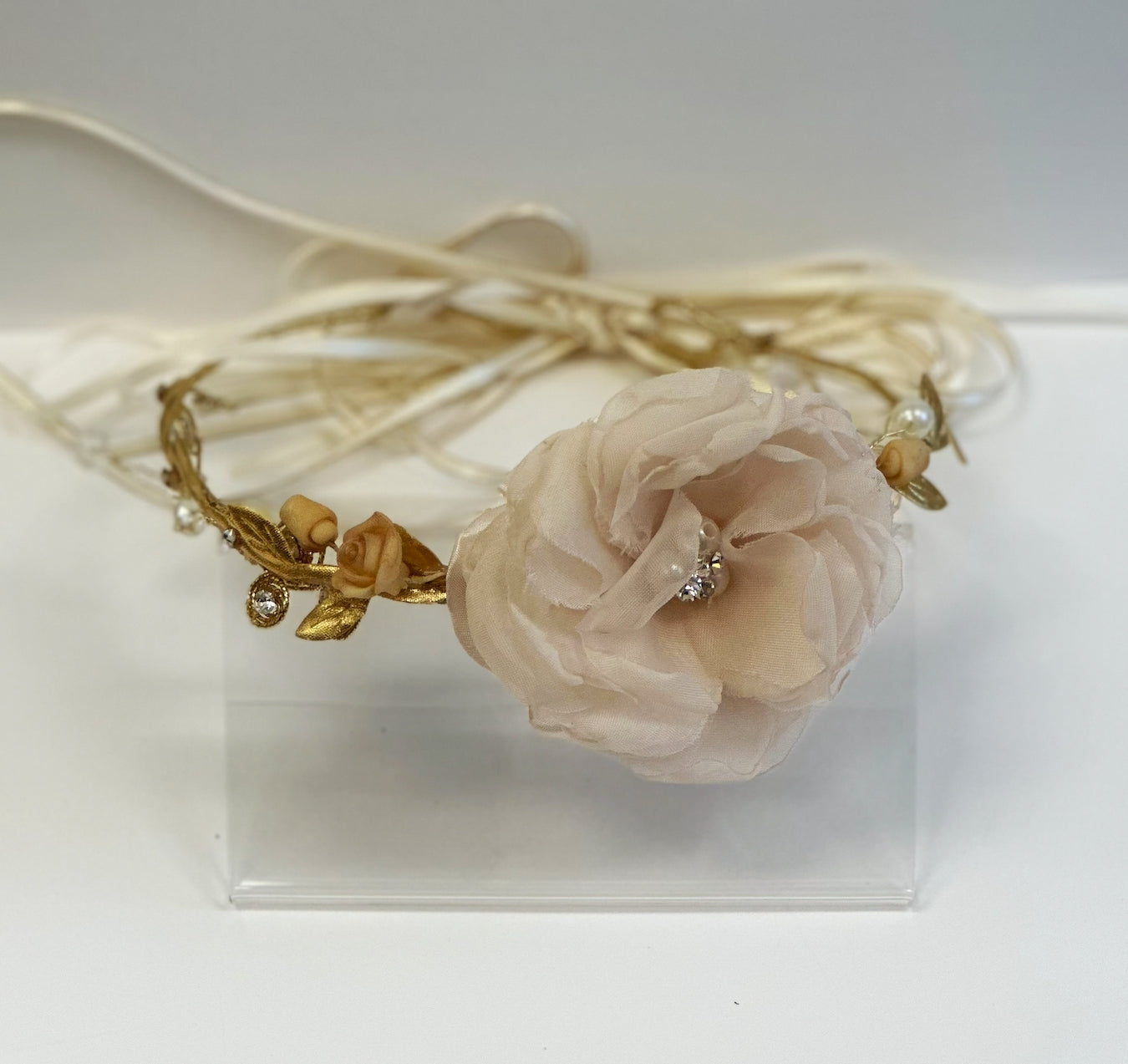 Champagne Flower Headpiece w/Gold Accents