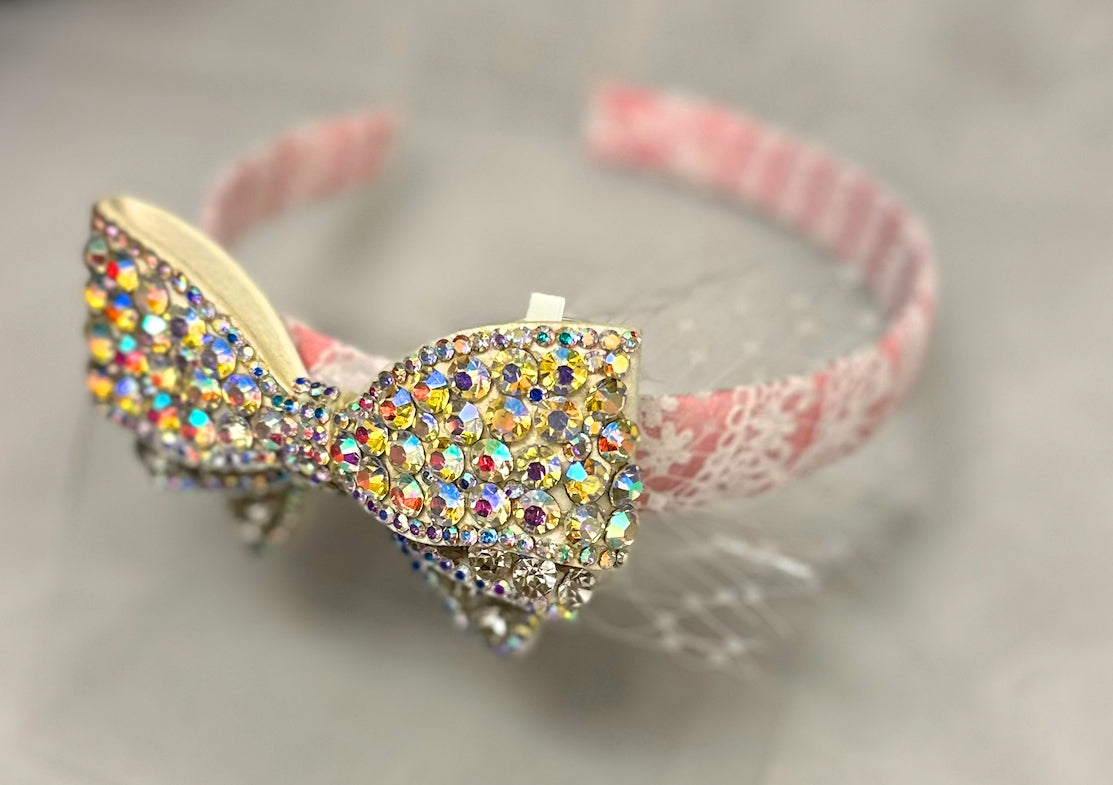 Pink Headband w/Rhinestone Bow