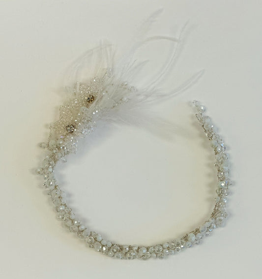 St Crystal Floral Headpiece w/Feathers