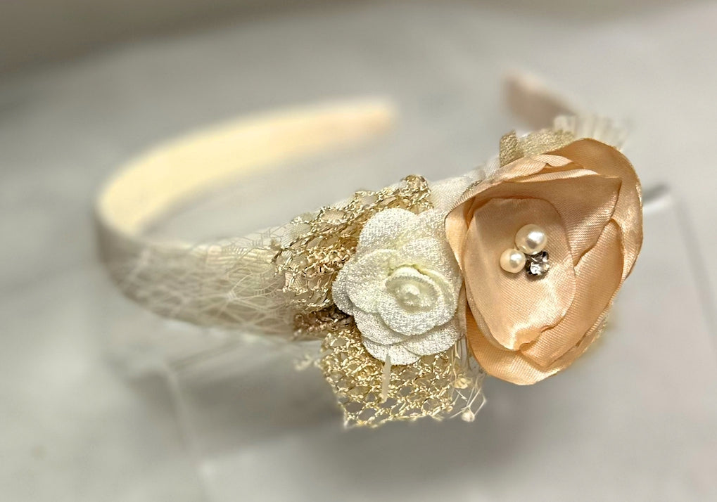 Ivory Headband/Champagne Rose/Flowers