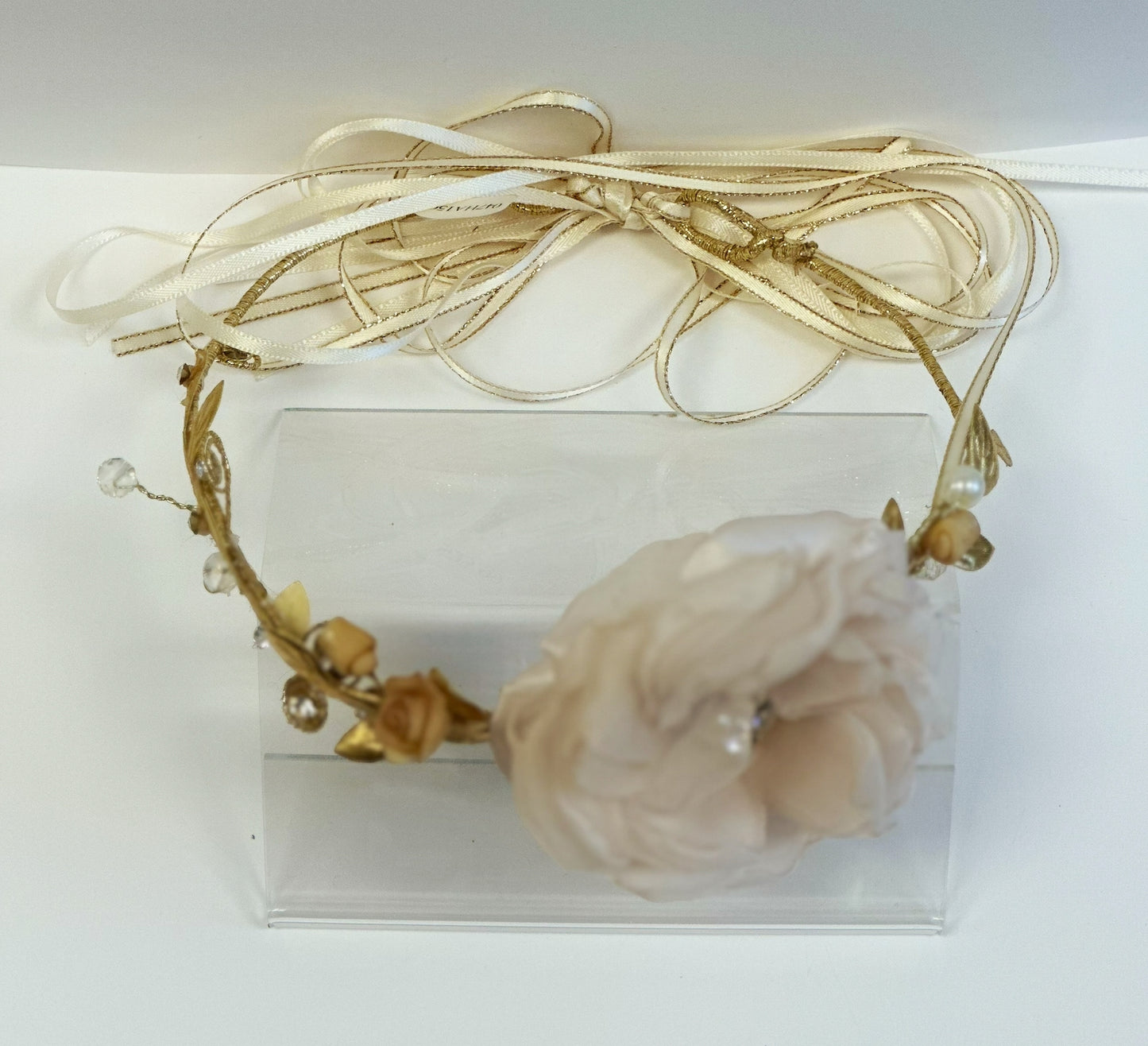 Champagne Flower Headpiece w/Gold Accents